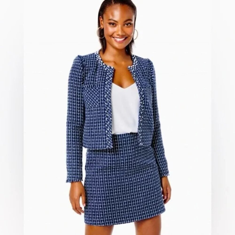 NWT Size 14 Lilly Pulitzer Navy & White Tweed Suit Vianne Blazer and Adler Mini